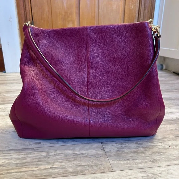 Coach Madison Pheobe Shoulder Bag in Pebbled Cranberry/Raspberry Leather - Picture 13 of 16
